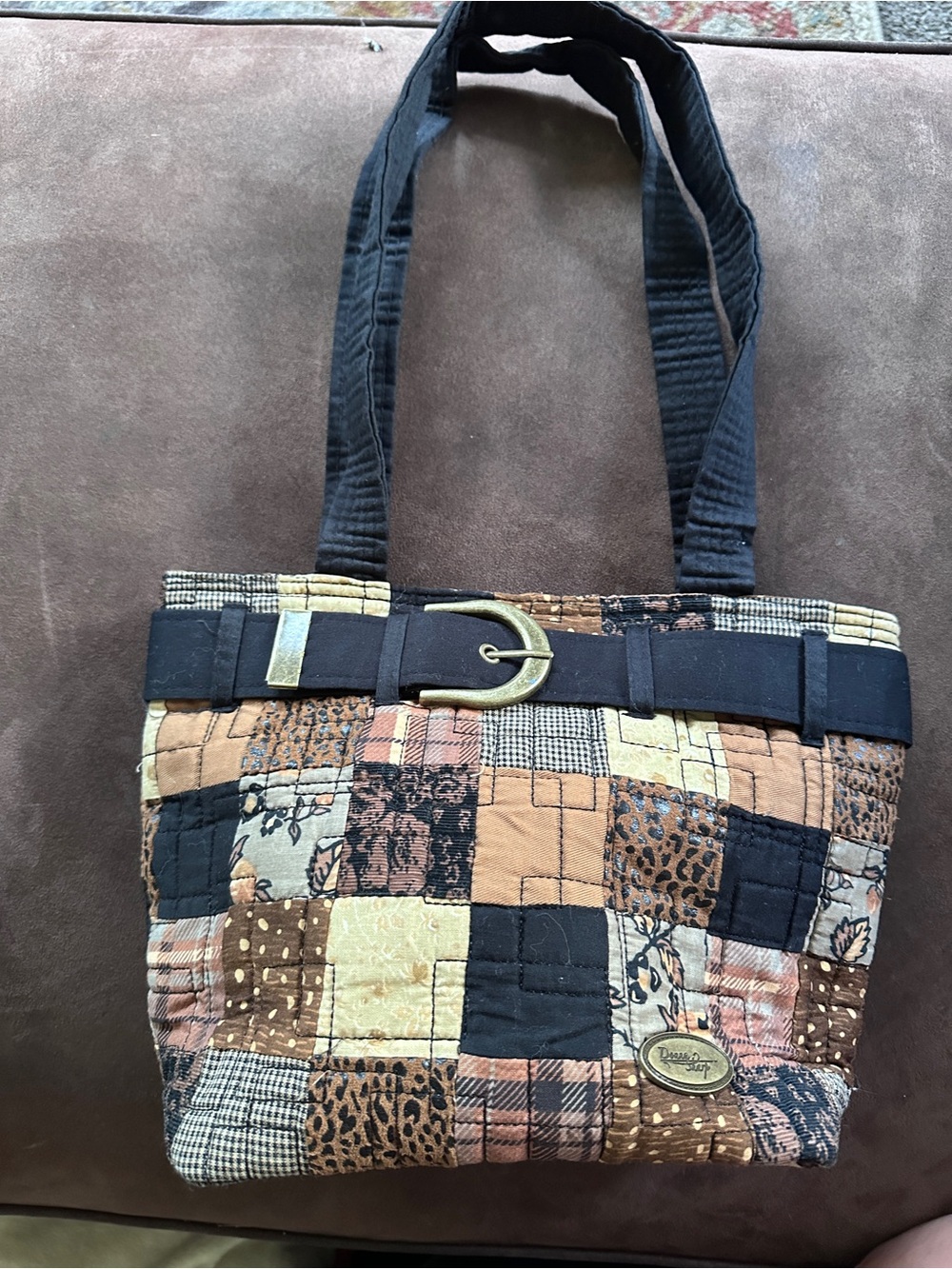 VTG Donna Sharp Quilted Patchwork Bag/Purse Brown with Earth Colors cottagecore